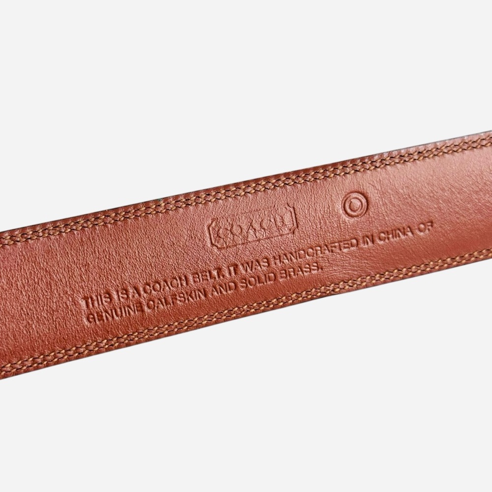 COACH Brown Genuine CalfSkin & Solid Brass Buckle Classic Men’s Belt Sz 32/80cm - Picture 8 of 8